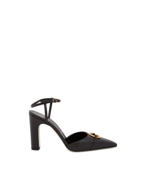 pointed-toe buckled leather pumps