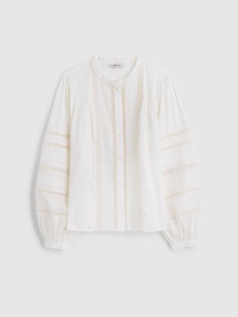 Lace-Insert High-Neck Pintuck Top