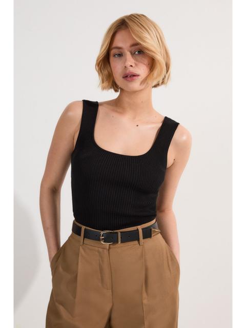 Viscose Blend Rib Knit Square Neck Vest