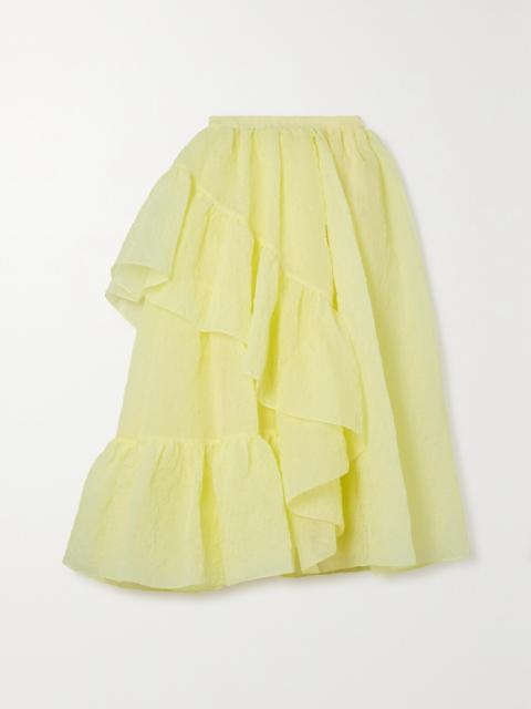 Marganita Ruffled Tiered Cloqué Midi Skirt