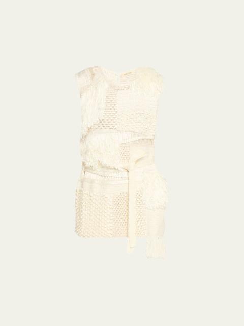 Laia Patchwork Mixed-Knit Sleeveless Top With Belt