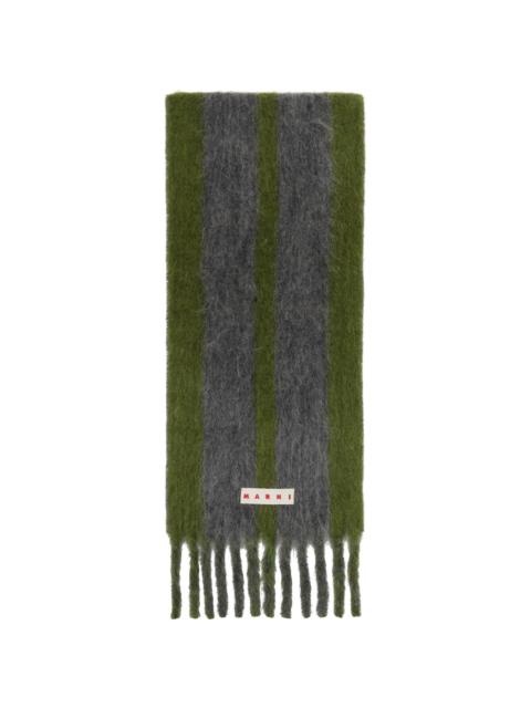 Green & Gray Striped Alpaca Scarf