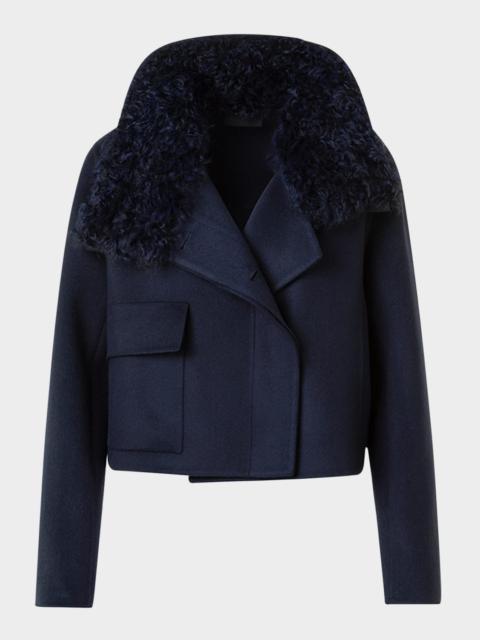 Edena Cashmere Short Jacket With Detachable Shearling Goat Collar