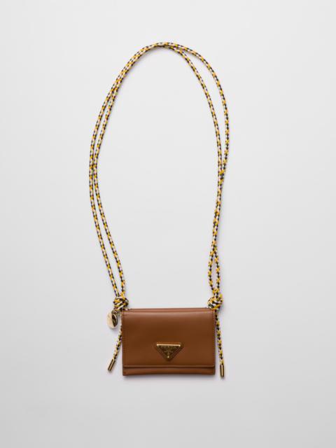 Card holder with leather shoulder strap