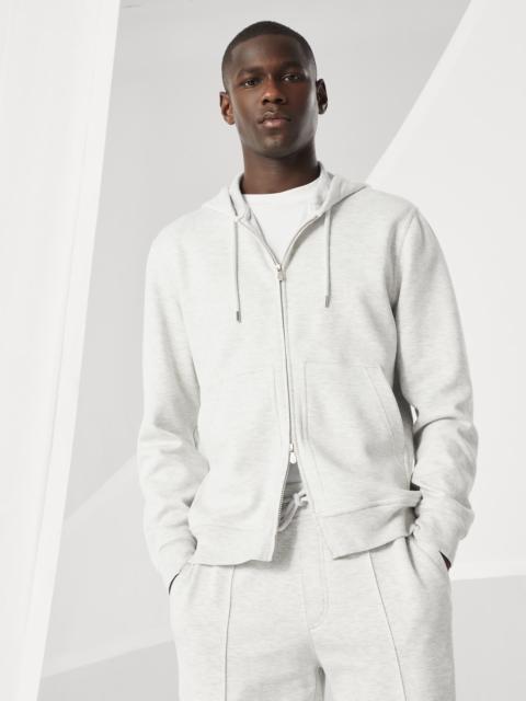 Cotton, cashmere and silk French terry double cloth hooded sweatshirt with zipper