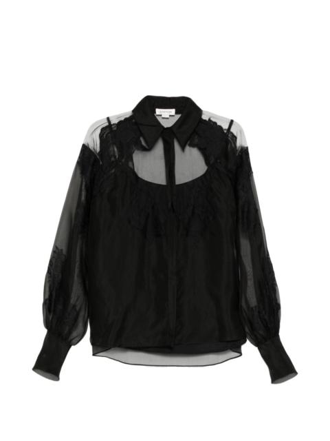 lace-appliqué organza shirt