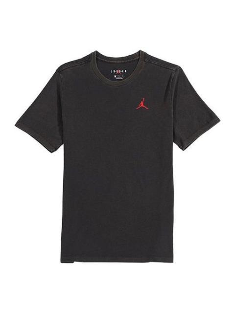 Air Jordan Back Printing Flying Man Retro Short Sleeve Distress Black AQ3735-010