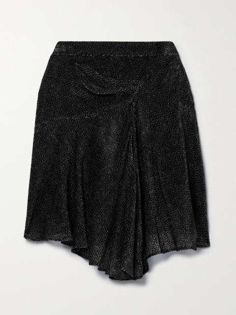 Selena Asymmetric Draped Flocked Chiffon Mini Skirt