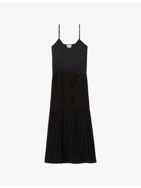 Pleated V-Neck Woven Midi Dress