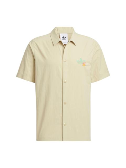 adidas originals Solid Color Cartoon Pattern Casual Short Sleeve Shirt Khaki HM8040
