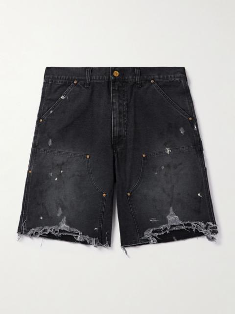 Straight-Leg Distressed Cotton Shorts Black