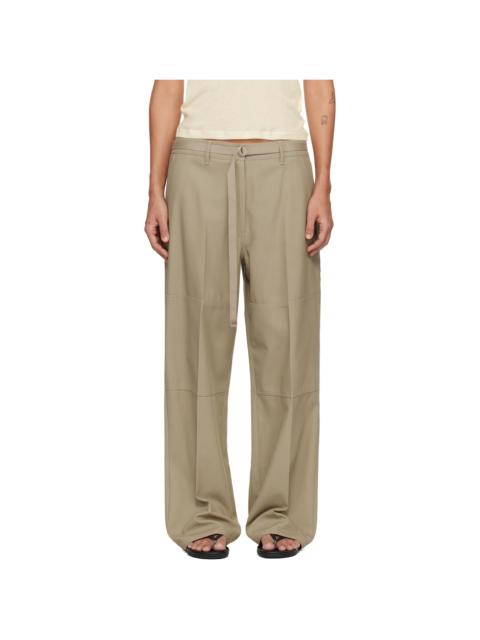 Beige Twill Paneled Trousers