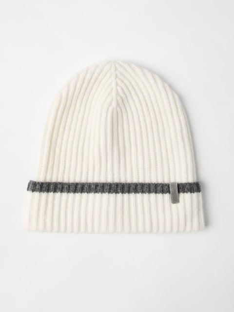 Cashmere English rib knit beanie with monili
