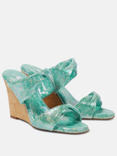 Twist leather wedge sandals