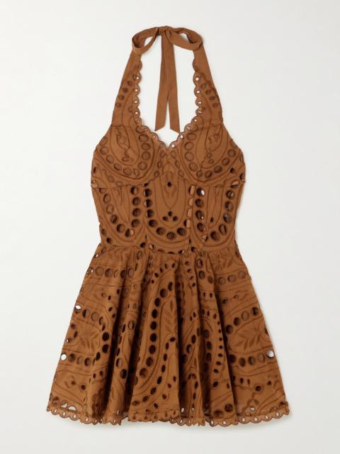 Sandlight Broderie Anglaise Cotton-blend Halterneck Mini Dress