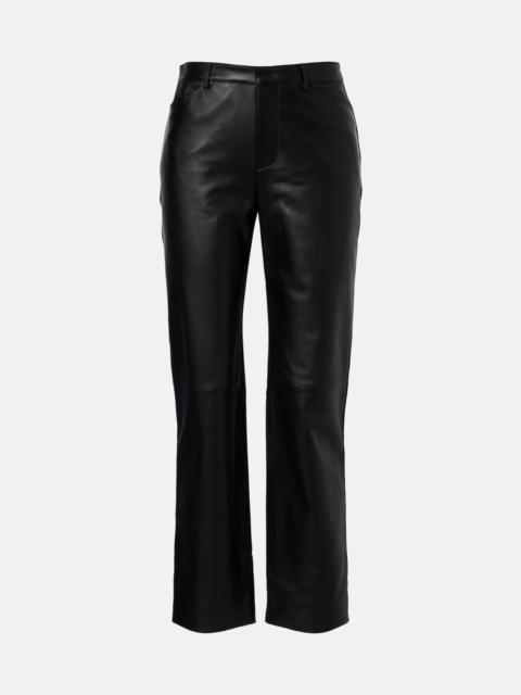 Leather cropped straight pants
