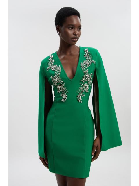 Bandage Form Fitting Cape Sleeve Embellished Mini Dress
