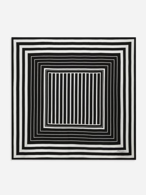 Silk twill scarf with striped print (90x90)