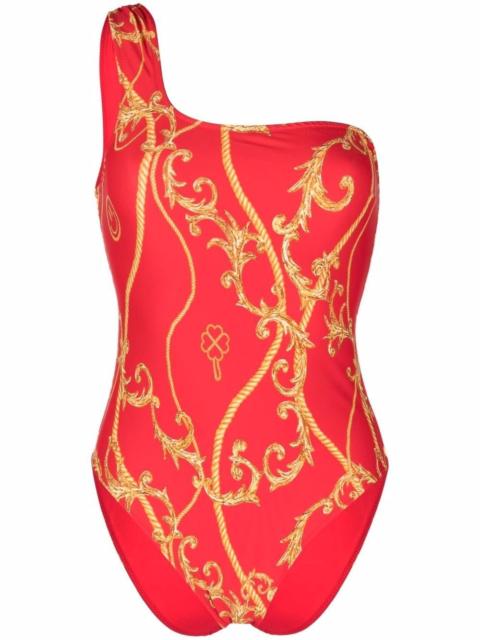 baroque-print one-shoulder swimsuit