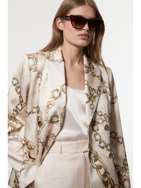 Structured Viscose Satin Chain Print Tailored Double Breasted Blazer