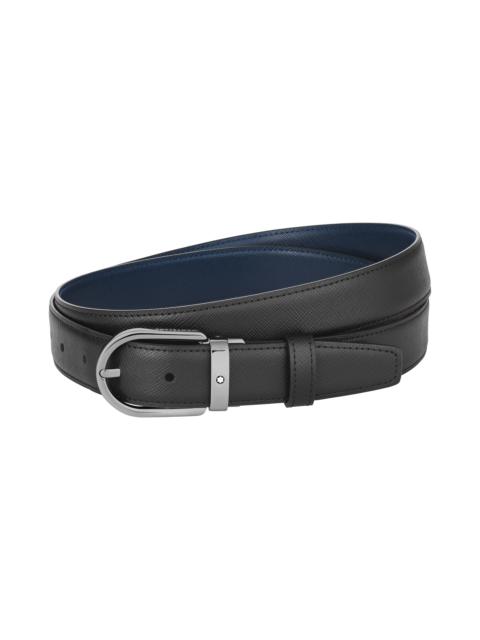Horseshoe buckle black/blue 30 mm reversible leather belt