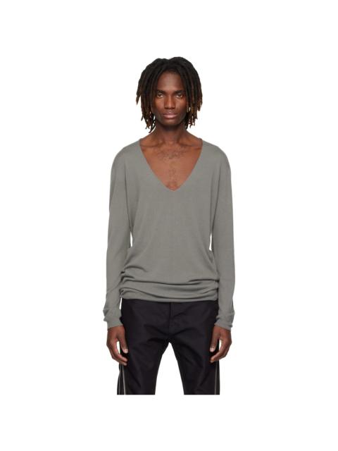 Gray Temple Oversize Extreme V Neck Sweater