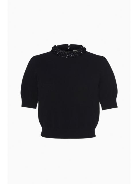 Liv Embroidered Cashmere Short Sleeve Knit