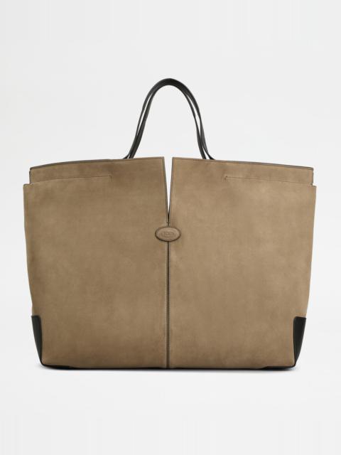 TOD'S DI BAG FOLIO IN LEATHER MAXI - BLACK, BEIGE