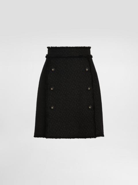 Short raschel tweed skirt with decorative DG logo buttons