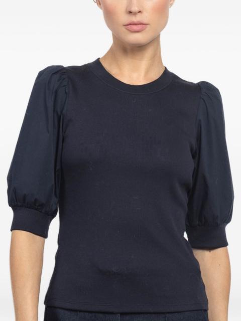 Coralee puff-sleeve ribbed top