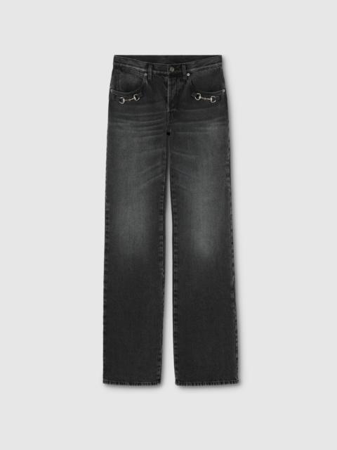 Cotton denim pants with Horsebit