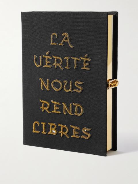 La Vérité Nous Rend Libre Embroidered Canvas Clutch