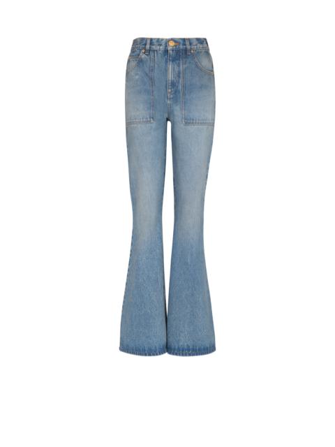 High-waisted flared denim jeans