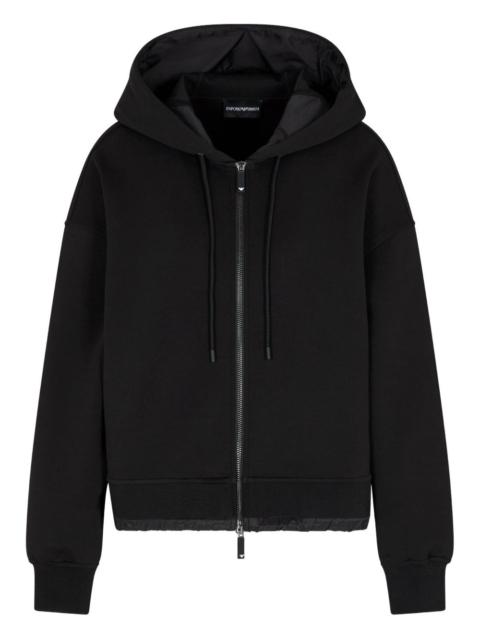 zip-up quilted-hem hoodie
