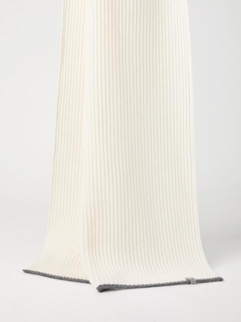Cashmere English rib knit scarf with monili