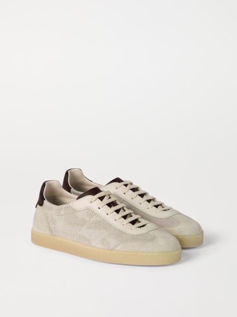 Cotton knit, suede and matte calfskin sneakers