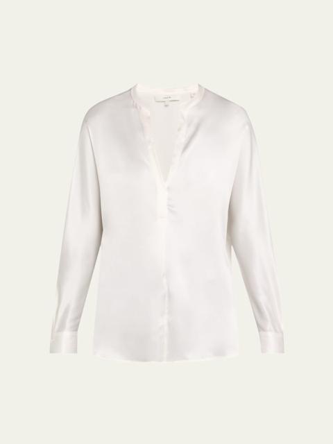 Silk Band-Collar Blouse