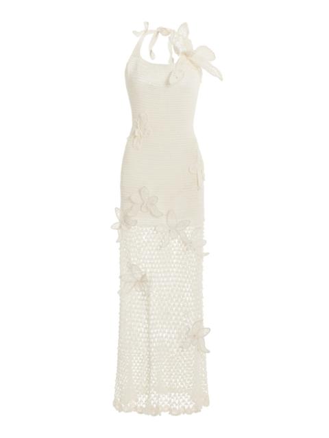 Halter Orchid Crochet Knit Dress ivory