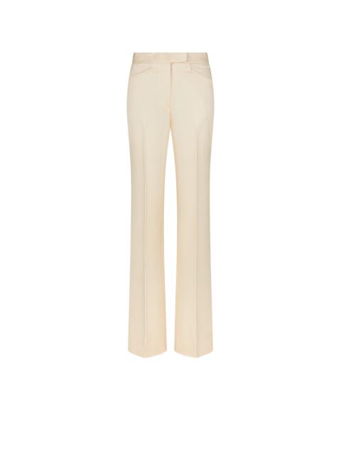 LUSTROUS BARATHEA SILK WOOL TAILORED TUXEDO WIDE LEG PANTS
