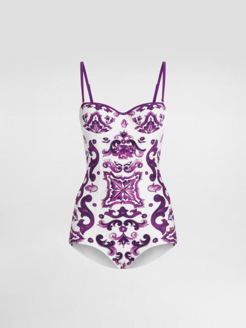 Majolica-print one-piece swimsuit