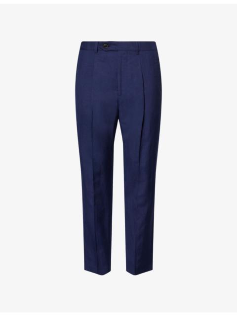 Pleated Tapered-Leg Wool And Linen Trousers