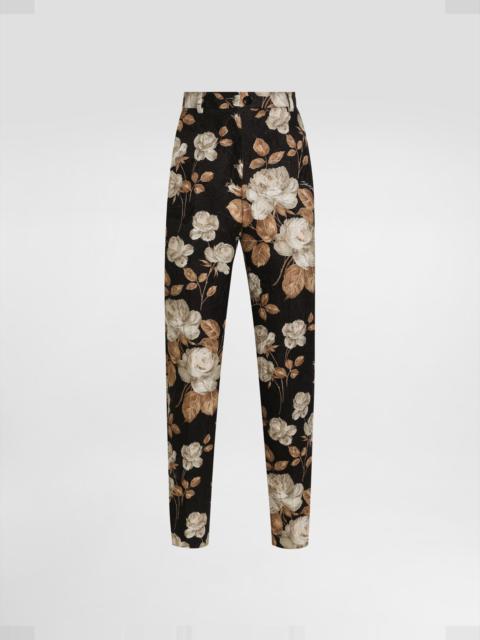 Vintage rose-print brocade trousers