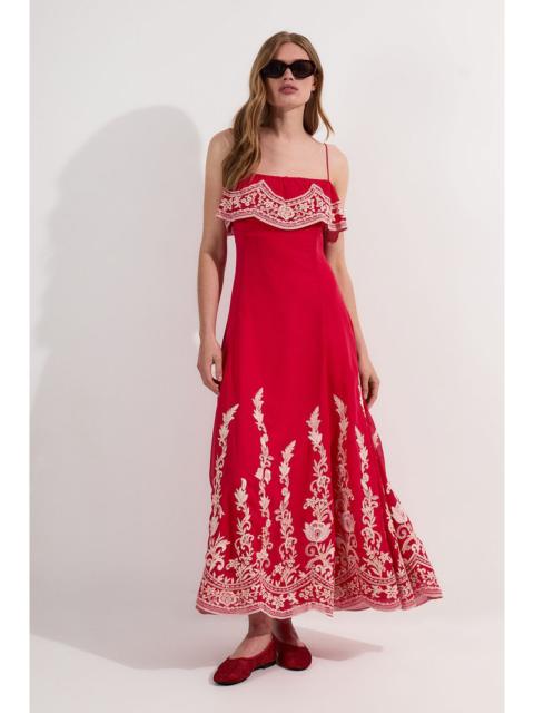 Embroidered Applique Strappy Midi Dress