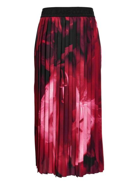 pleated rose-print skirt