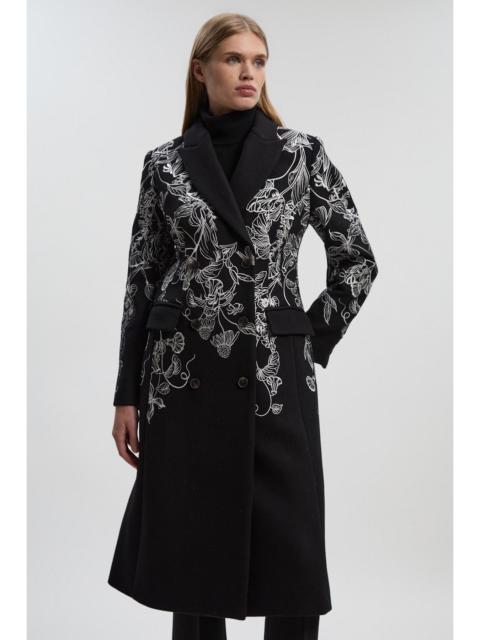 Wool Floral Embroidered Double Breasted Coat