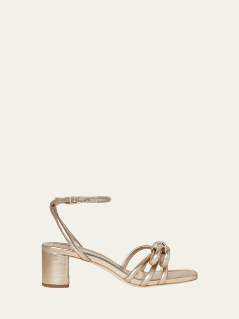 Mikel Metallic Bow Ankle-Strap Sandals