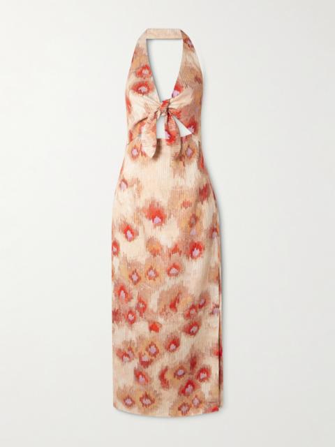 Fiorella Tie-front Floral-print Linen Halterneck Midi Dress