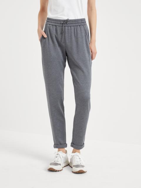 Cotton and silk interlock trousers with shiny pocket detail