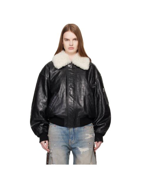 Black MA Quad Leather Bomber Jacket