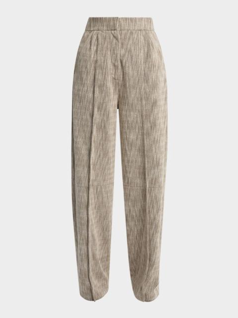Pleated Cotton Jacquard Tapered-Leg Trousers